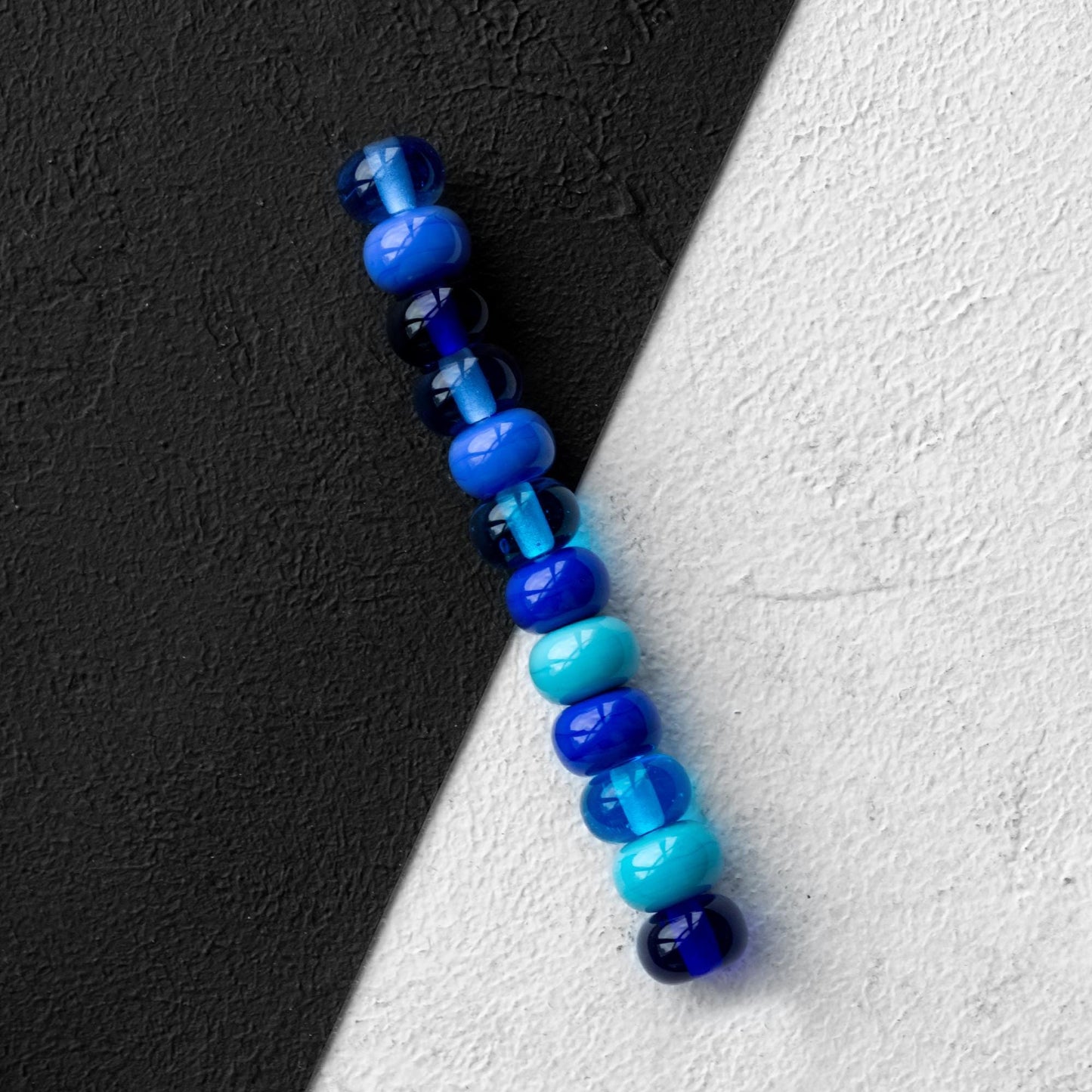 Ocean Blues Lampwork Glass Beads – Handmade Glass Spacer Beads in Aqua, Cobalt, and Sky Blue (Set of 12)