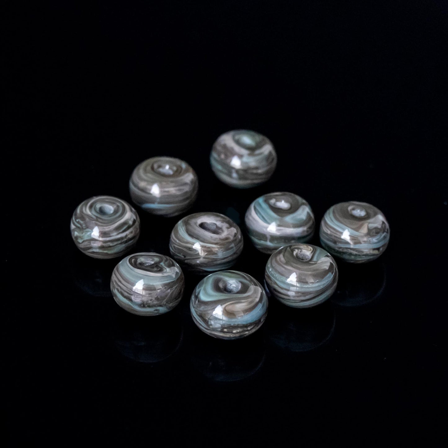 Gray Brown Teal Handmade Lampwork Glass Spacer Set