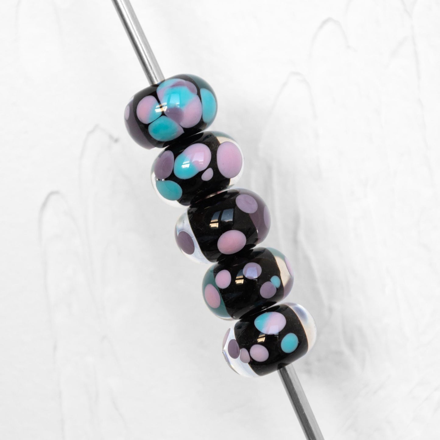 Black Blue Pink Frit Handmade Lampwork Glass Beads Set