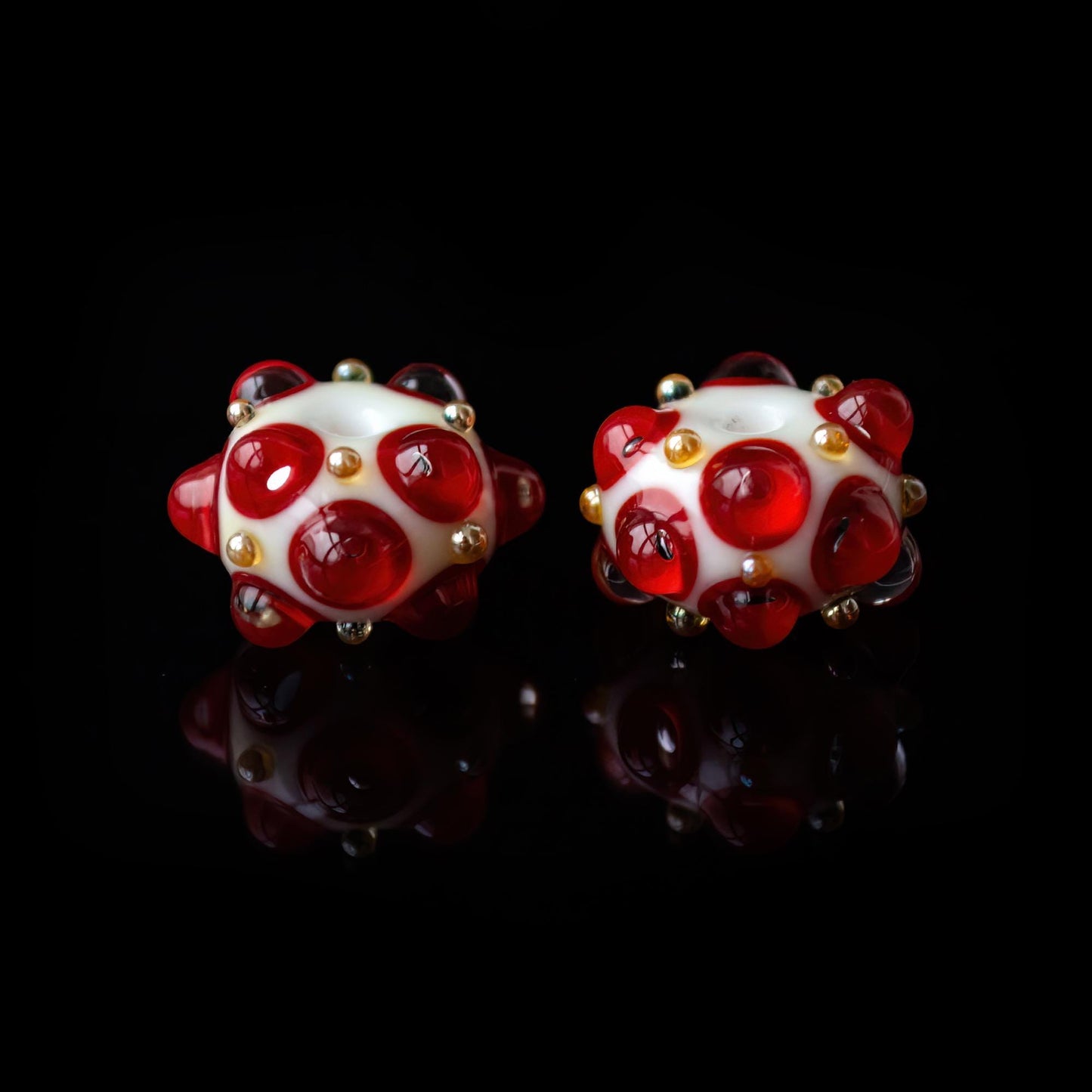 White and Red Transparent Earring Set Handmade Lampwork Glass Beads