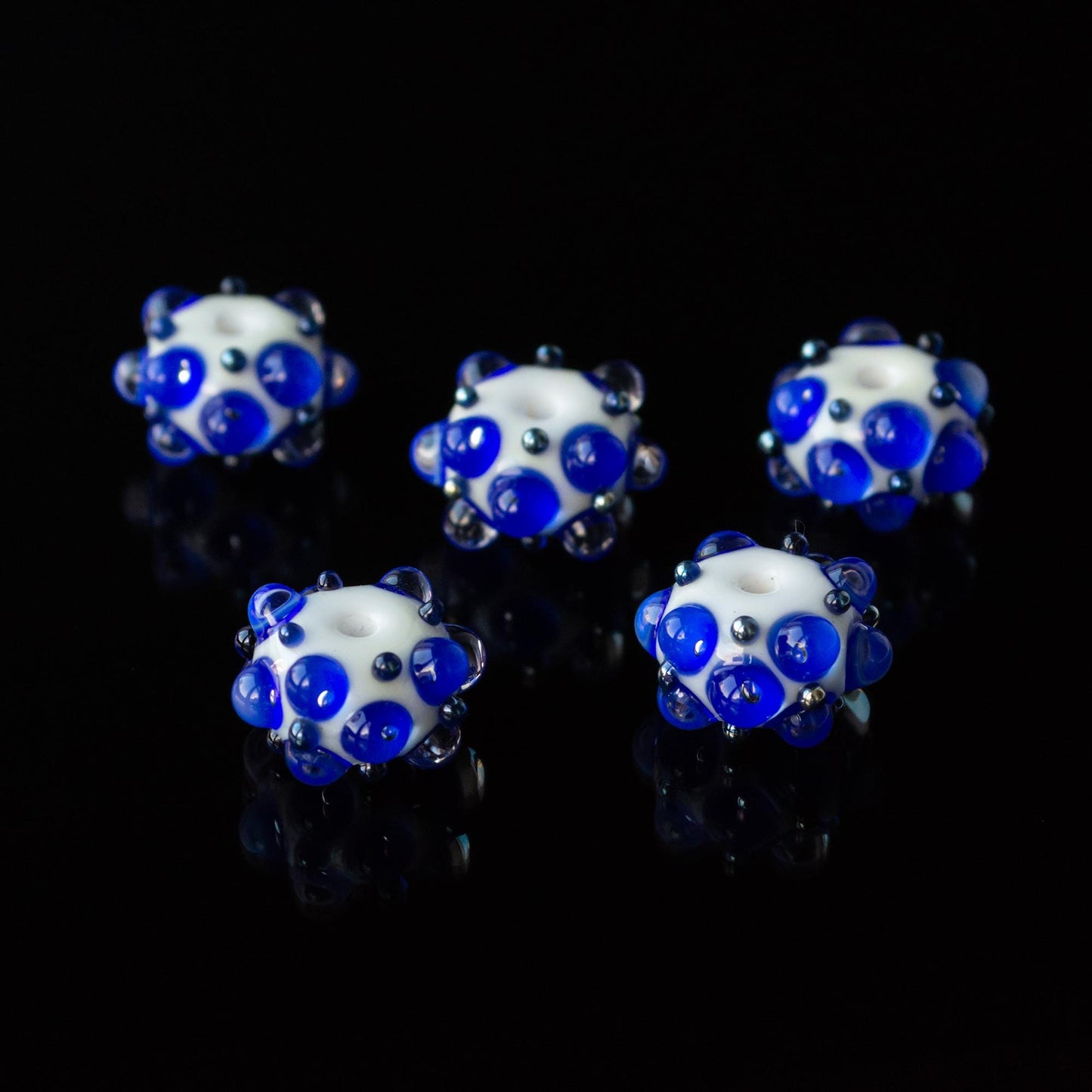 White and Blue Bumpy Handmade Lampwork Glass Focal Beads