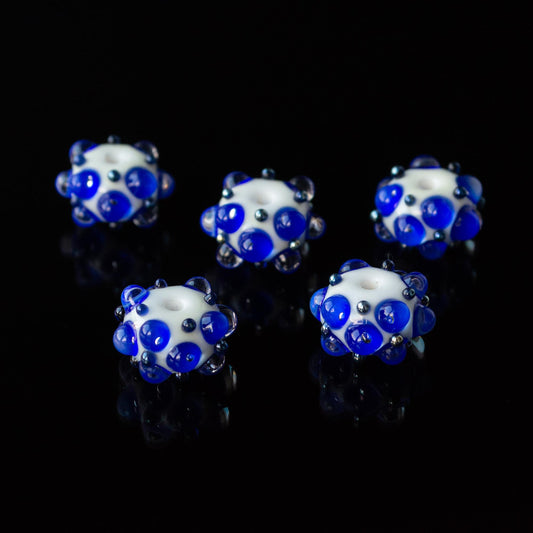 White and Blue Bumpy Handmade Lampwork Glass Focal Beads