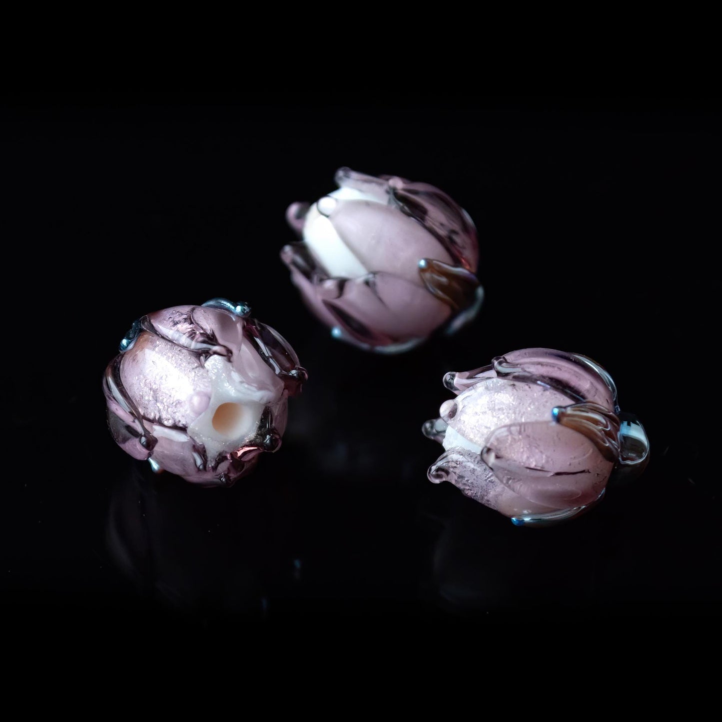 Lilac Flower Bud Rose Lampwork Beads Handmade Murano Glass 1pc