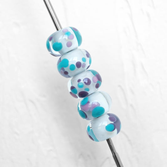 White Blue Pink Frit Handmade Lampwork Glass Set