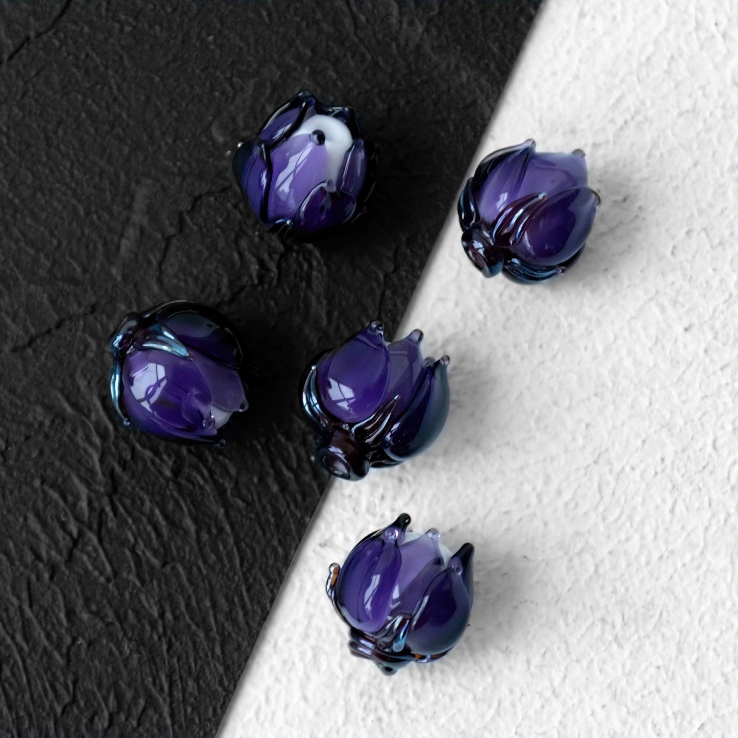 Purple Violet Flower Bud Rose Lampwork Beads Handmade Murano Glass 1pc