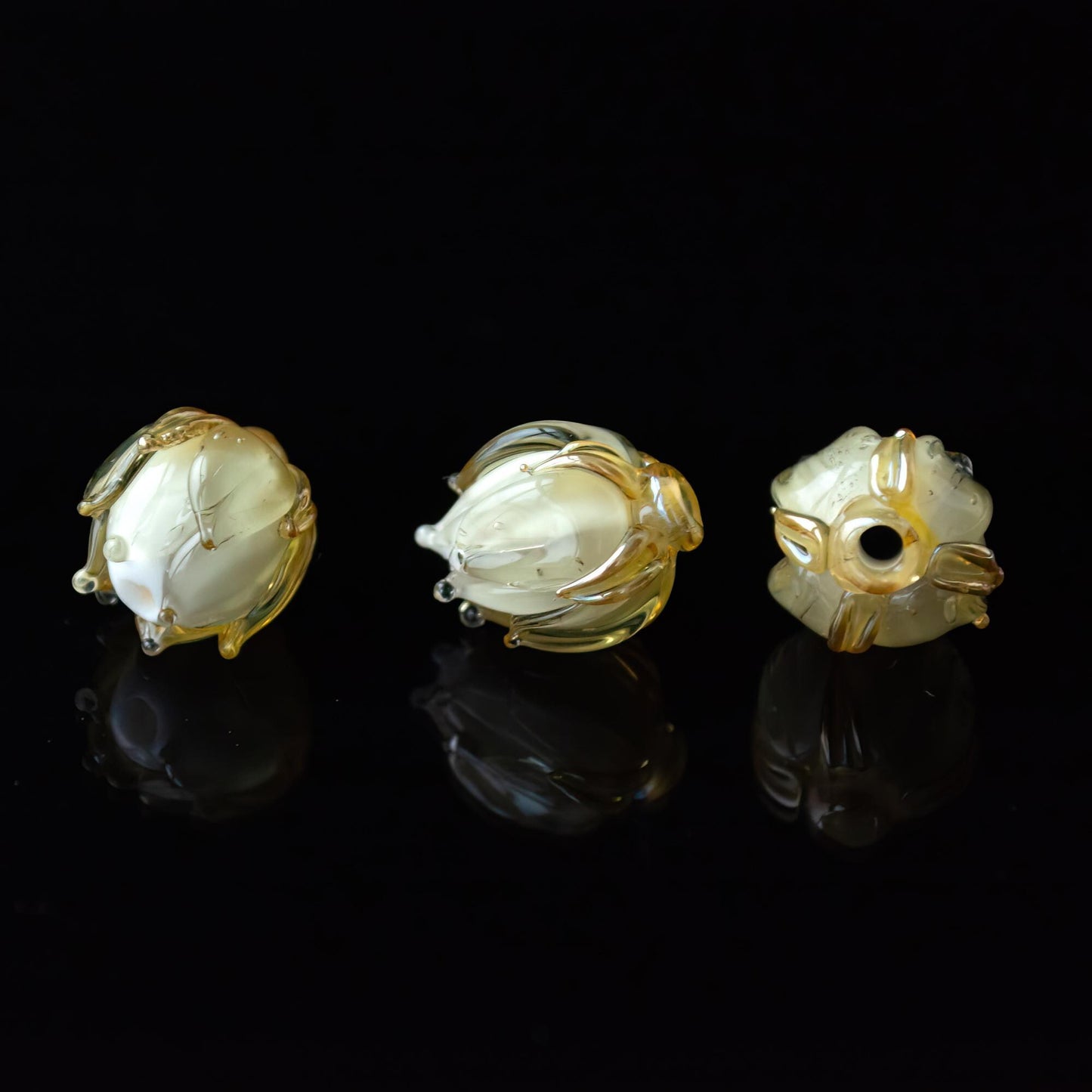 Amber Yellow Flower Bud Rose Lampwork Beads Handmade Murano Glass 1pc