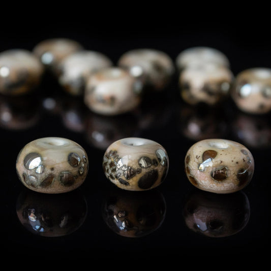 Beige Brown Ivory Handmade Lampwork Dots Glass Spacer Set