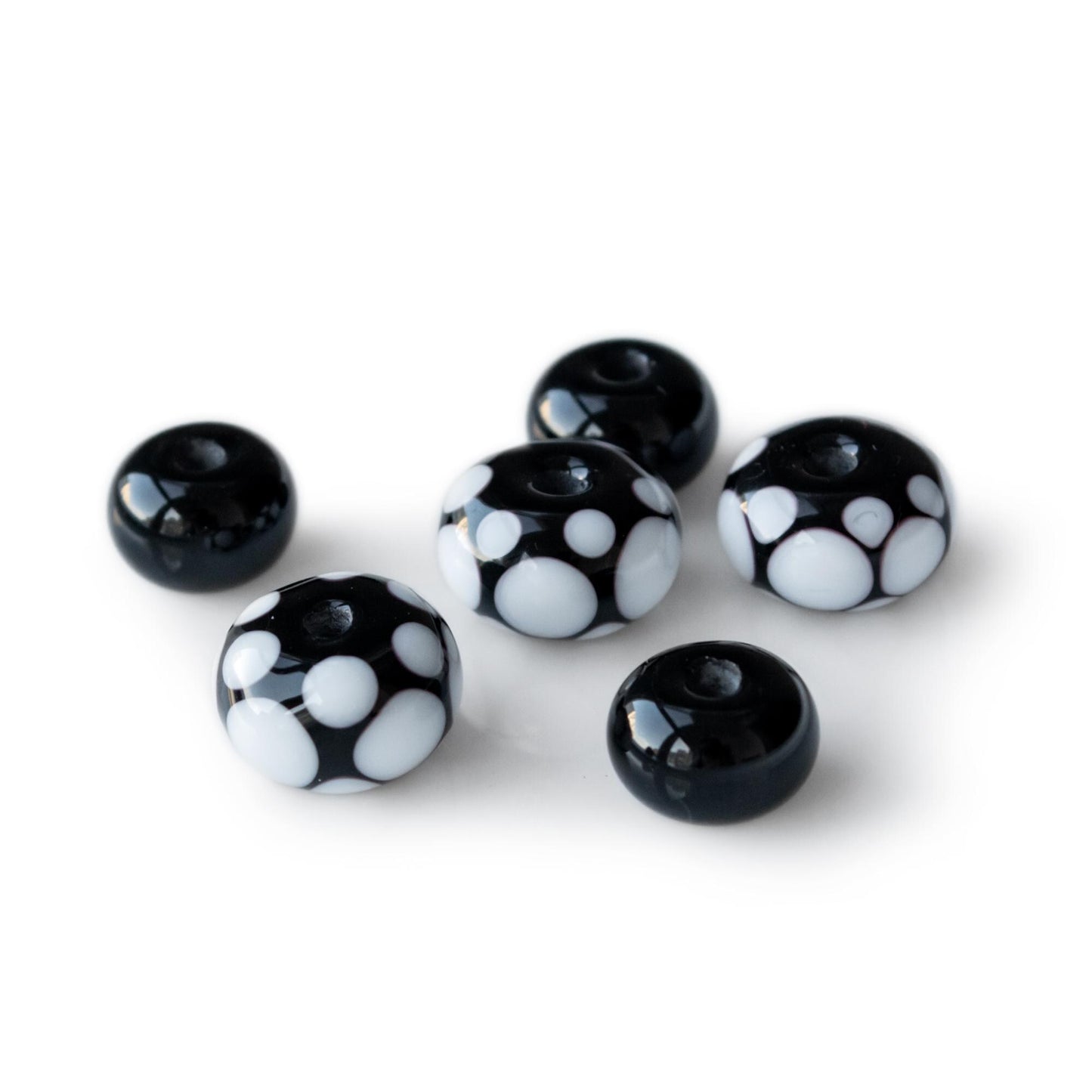 Black White Dot Handmade Lampwork  Glass Spacer Beads Set