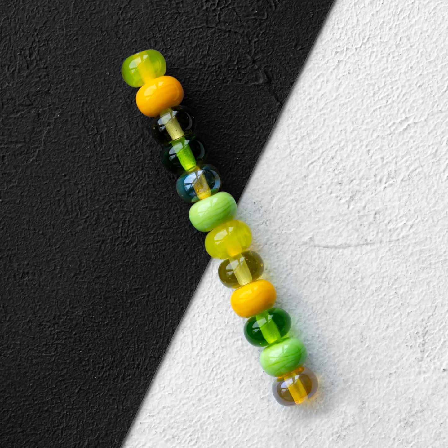 Yellow Green Spacer Beads – Handmade Murano Donut Beads for Jewelry Making – 12 pcs