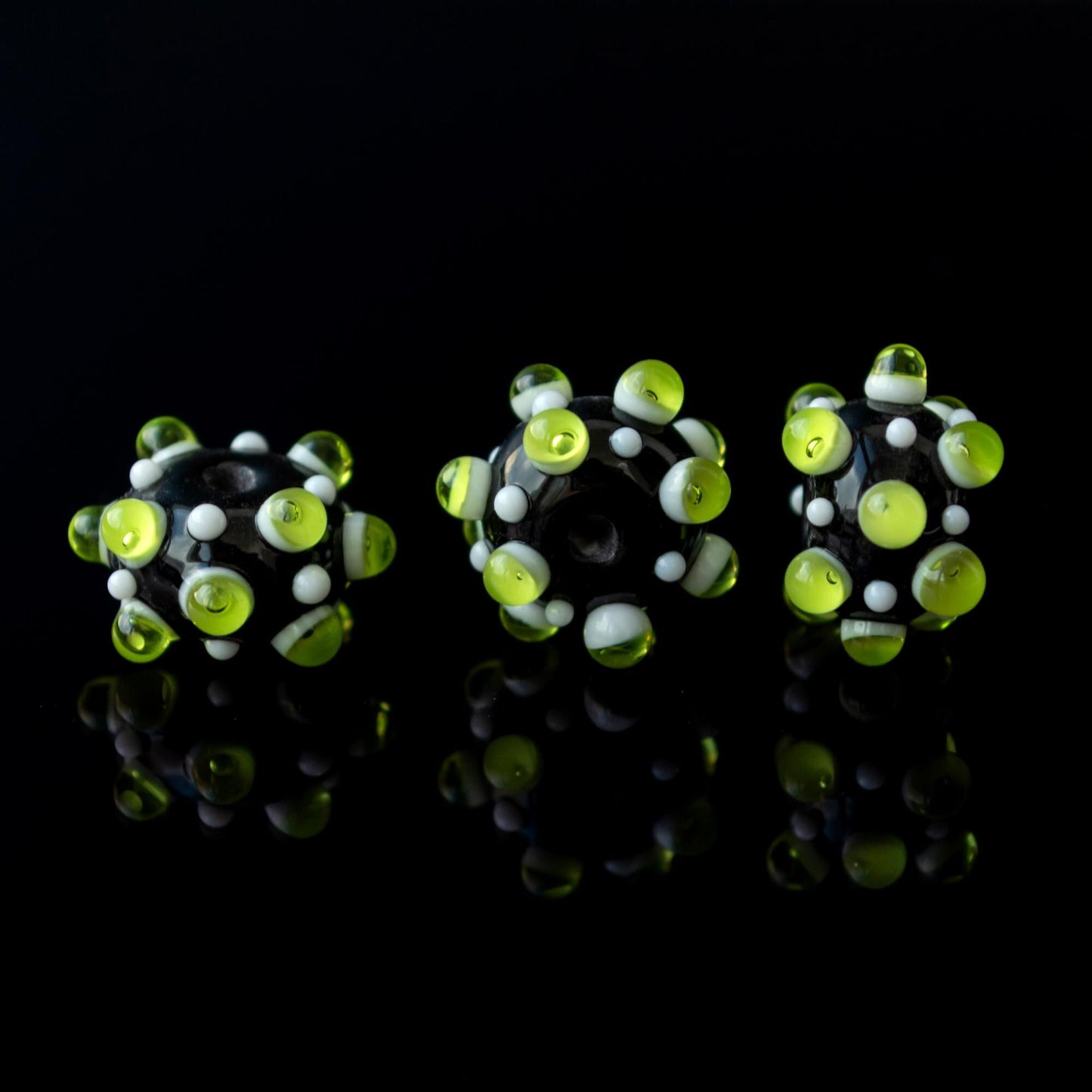 Black Green Handmade Lampwork  Focal Beads 1 ps
