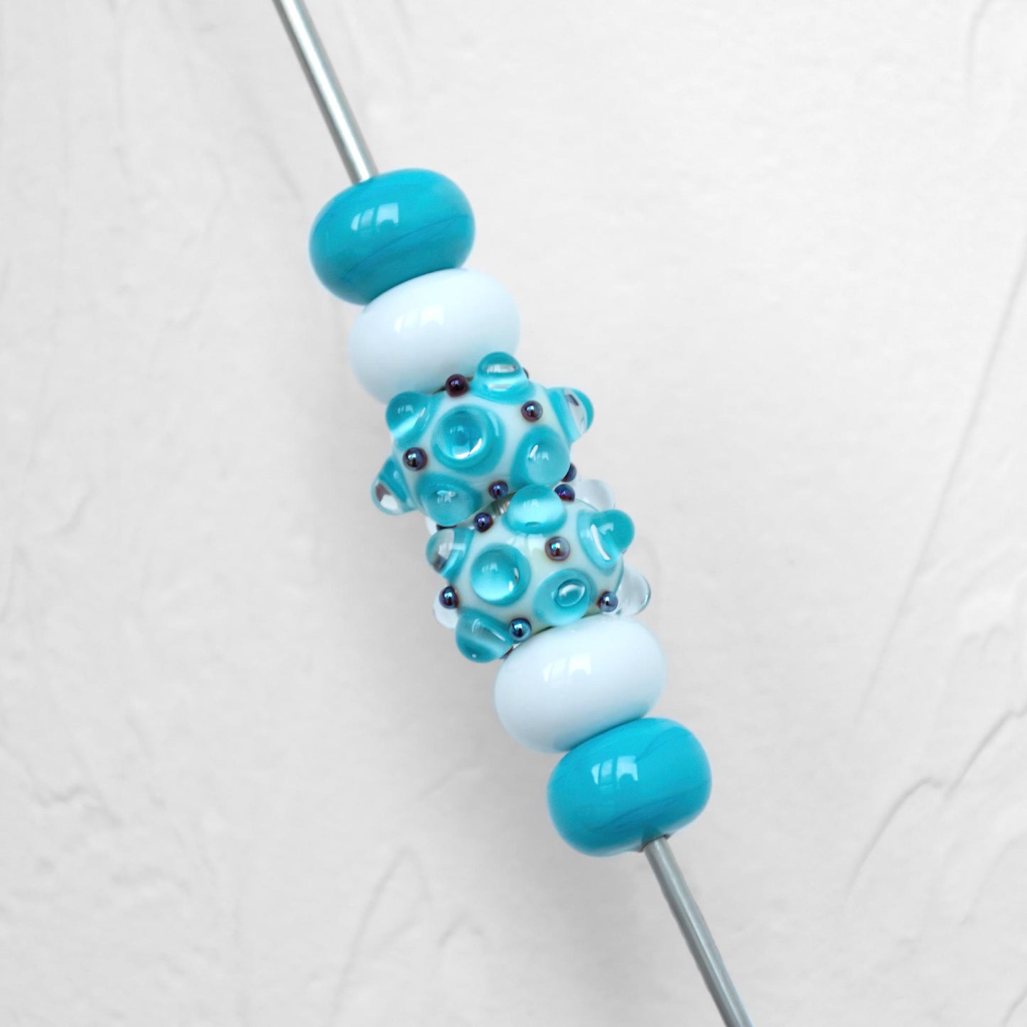 White and Blue Handmade Lampwork Glass Beads Set