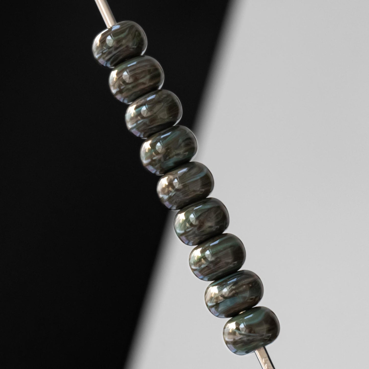 Gray Brown Teal Handmade Lampwork Glass Spacer Set