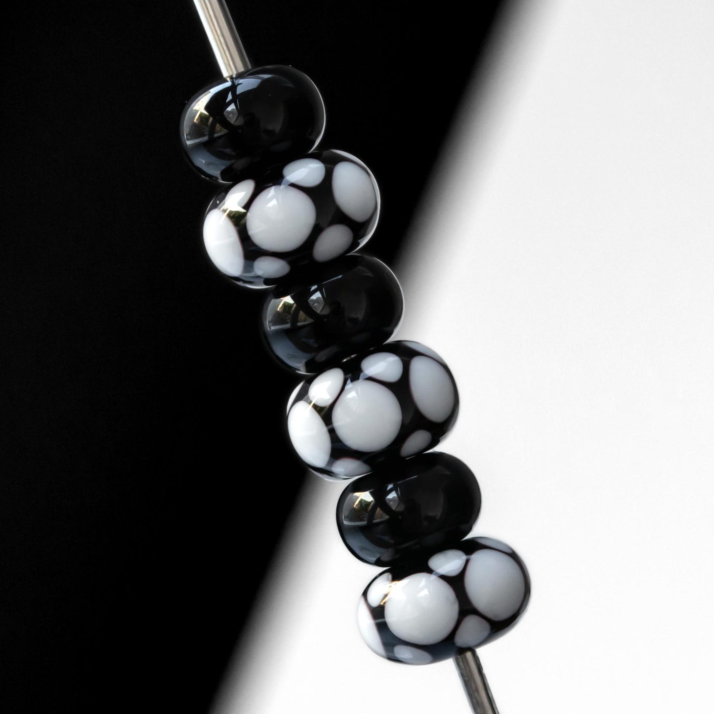 Black White Dot Handmade Lampwork  Glass Spacer Beads Set