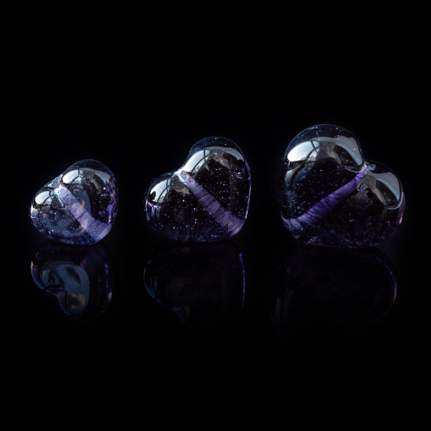 Purple Ink Violet Lilac Heart Handmade Lampwork Glass Beads