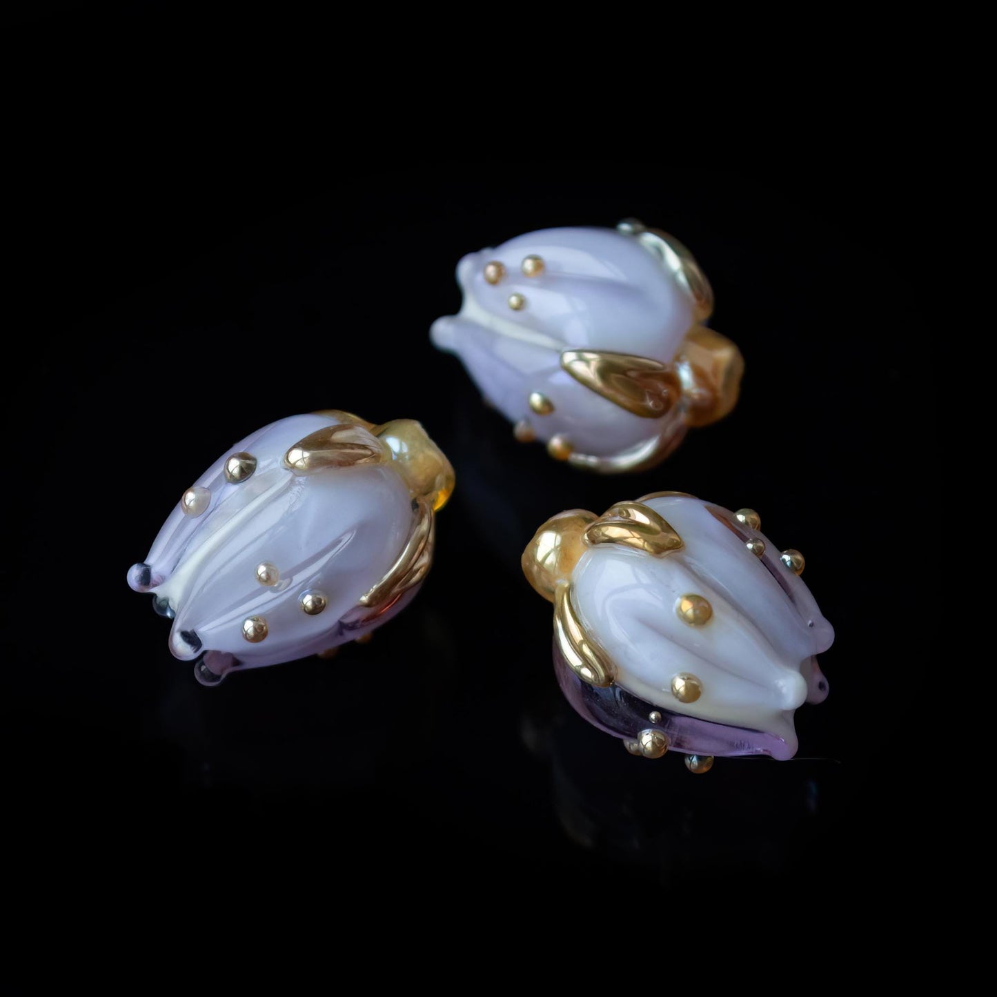 1pc Lavender Flower Bud Rose Lampwork Beads Handmade Murano Glass