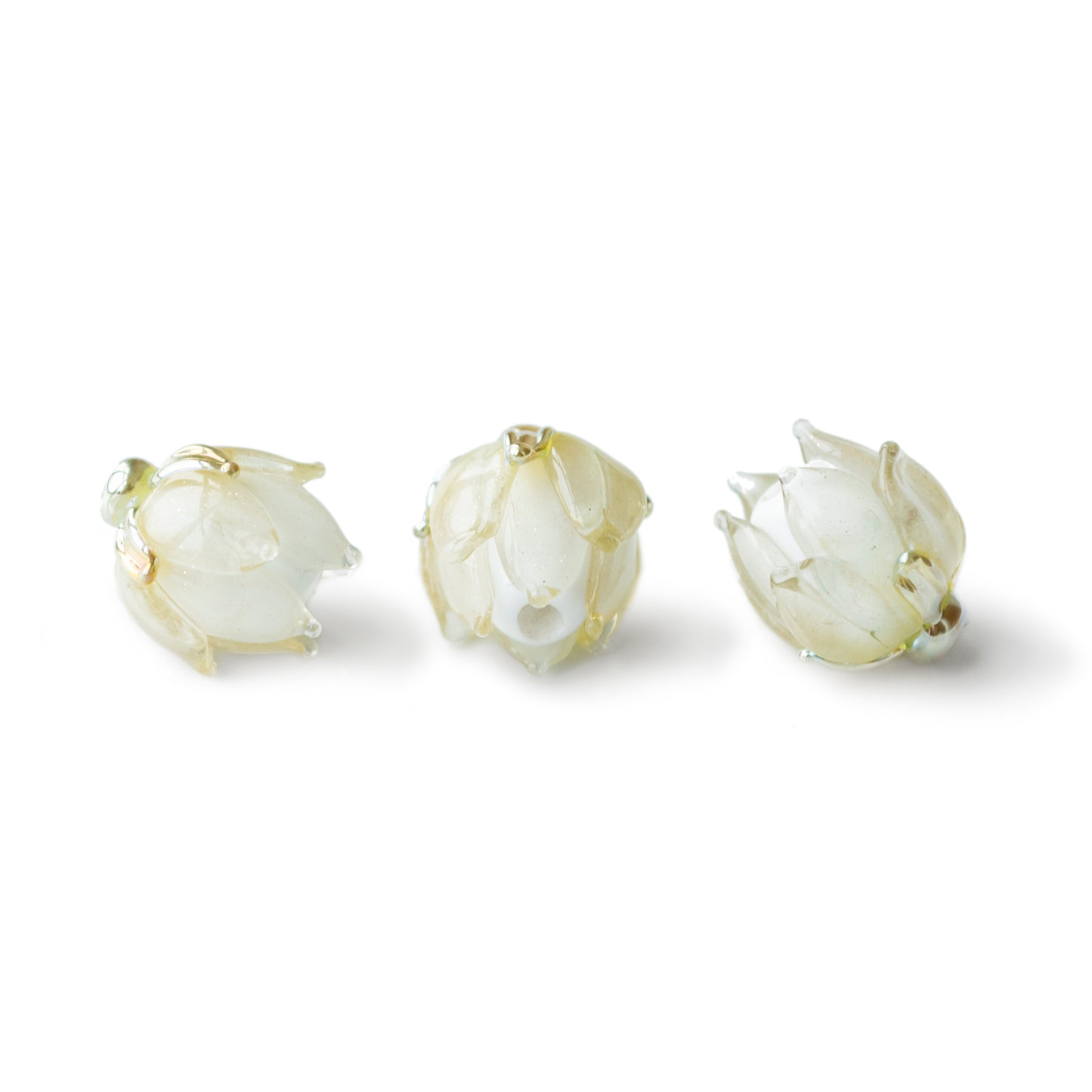 Yellow & White Shimmer Lotus Flower Lampwork Glass Bead 1pc