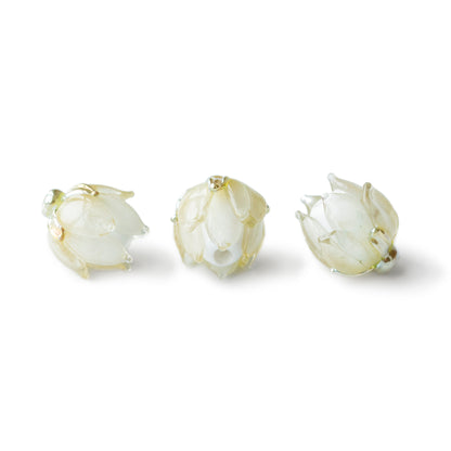 Yellow & White Shimmer Lotus Flower Lampwork Glass Bead 1pc