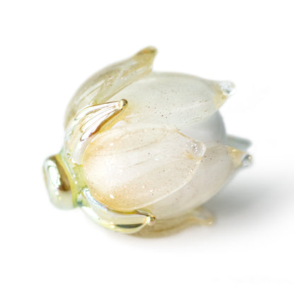 Yellow & White Shimmer Lotus Flower Lampwork Glass Bead 1pc