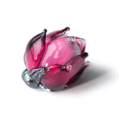Pink Lotus Flower Bud Rose Lampwork Beads Handmade Murano Glass 1pc