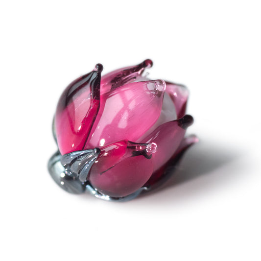 Pink Lotus Flower Bud Rose Lampwork Beads Handmade Murano Glass 1pc