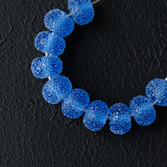 Frosted Blue Lampwork Glass Bead Set (10mm, 12mm)