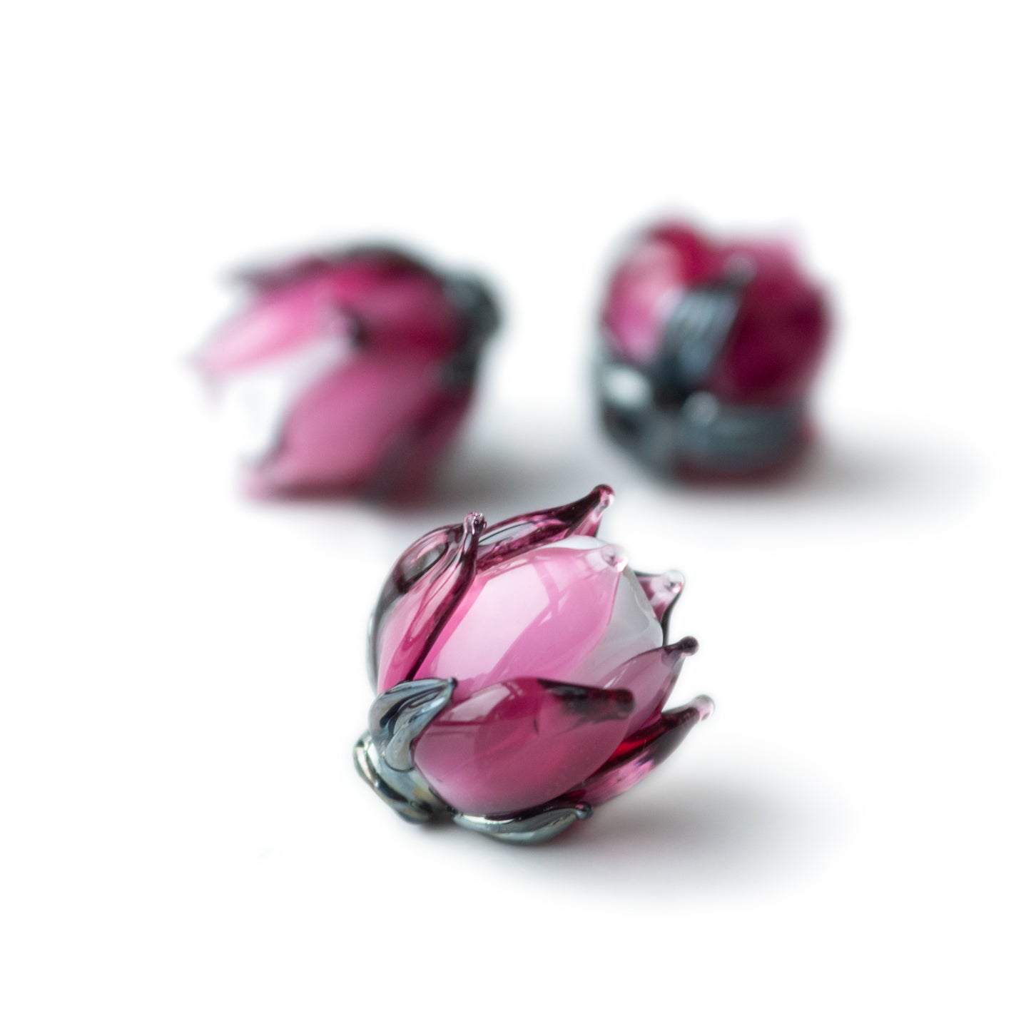 Pink Lotus Flower Bud Rose Lampwork Beads Handmade Murano Glass 1pc