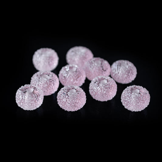 Handmade Frosted Pink Lampwork Beads Set, Sugar Texture Glass (10mm, 12mm)
