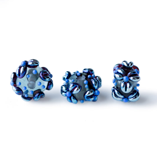 Blue Flower Lampwork Handmade Bead 1 piece (Single bead)