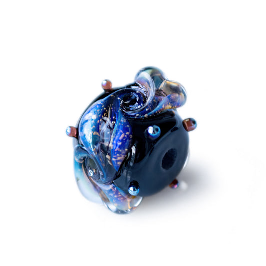Dark Blue and Gold Celestial Galaxy Focal Bead, 1 piece (Single bead)