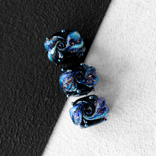 Dark Blue and Gold Celestial Galaxy Focal Bead, 1 piece (Single bead)