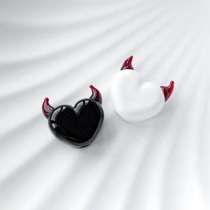 White Heart Handmade Lampwork Glass Bead with Red Horns 1 pc