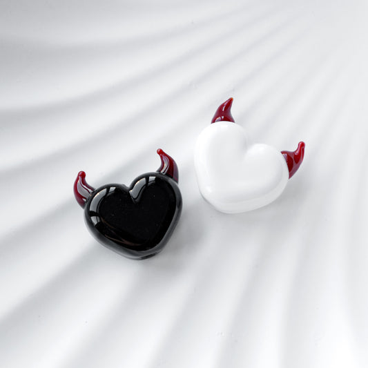 White Heart Handmade Lampwork Glass Bead with Red Horns 1 pc