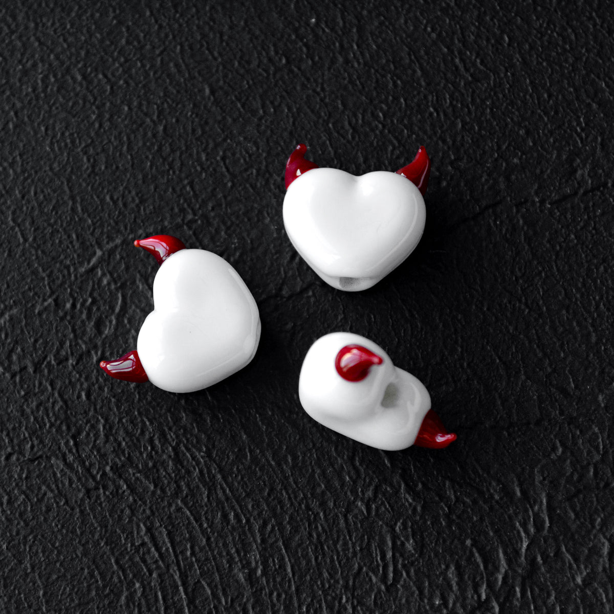 White Heart Handmade Lampwork Glass Bead with Red Horns 1 pc