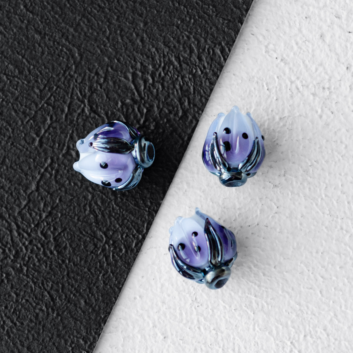 Purple Flower Bud Lampwork Glass Beads 1pc