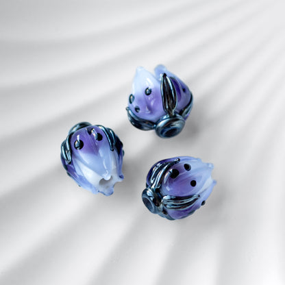 Purple Flower Bud Lampwork Glass Beads 1pc