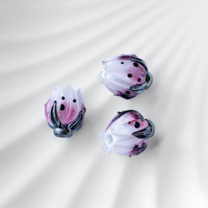 Pink Flower Bud Lampwork Glass Beads 1pc