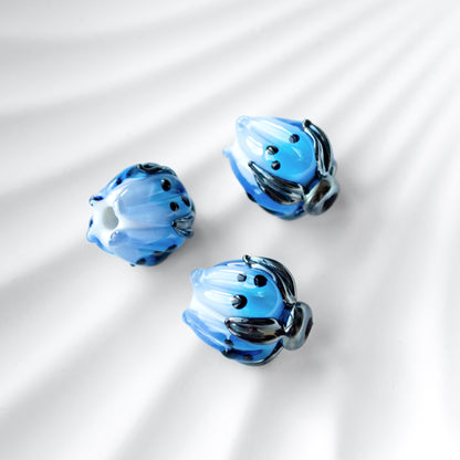 Blue Flower Bud Lampwork Glass Beads 1pc