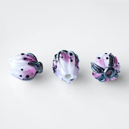 Pink Flower Bud Lampwork Glass Beads 1pc