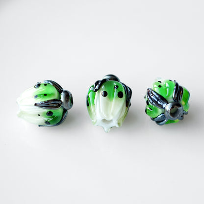 Pink Flower Bud Lampwork Glass Beads 1pc