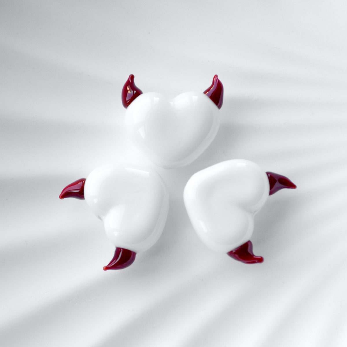 White Heart Handmade Lampwork Glass Bead with Red Horns 1 pc