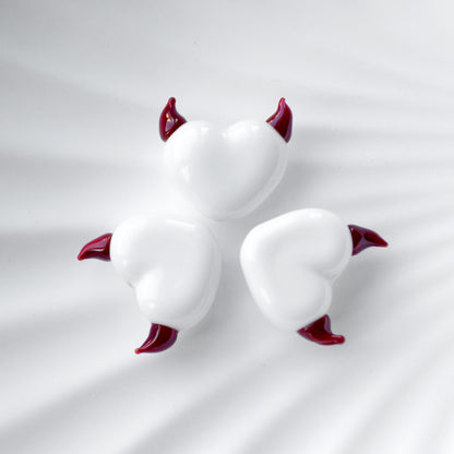 White Heart Handmade Lampwork Glass Bead with Red Horns 1 pc