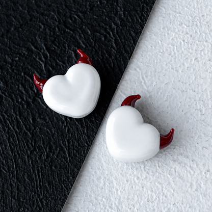 White Heart Handmade Lampwork Glass Bead with Red Horns 1 pc