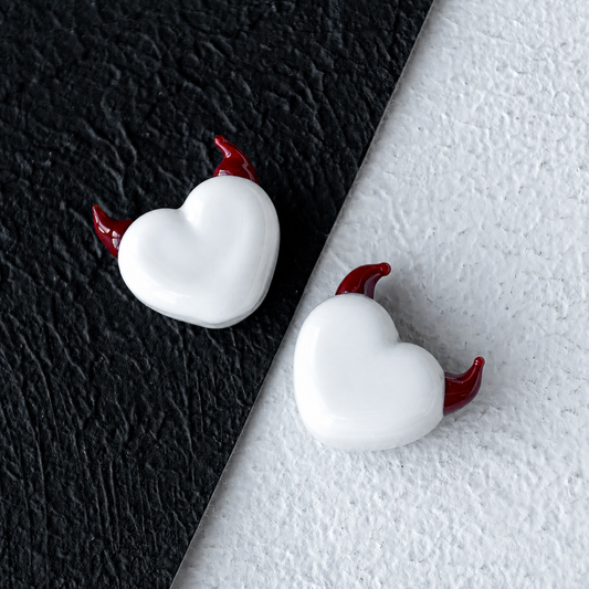 White Heart Handmade Lampwork Glass Bead with Red Horns 1 pc