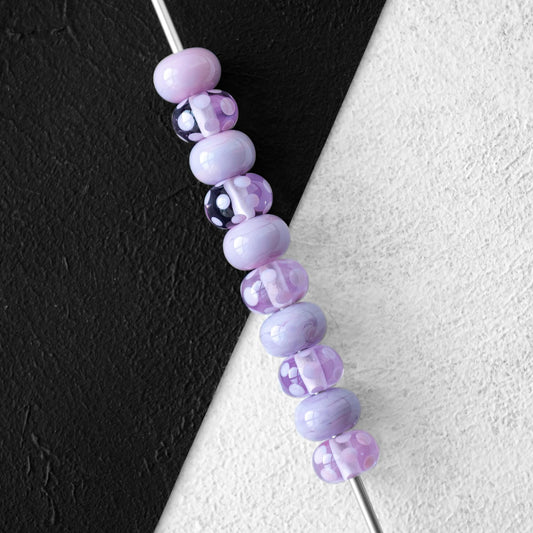 Rose Pink Dots Handmade Lampwork Glass Spacer Set Beads