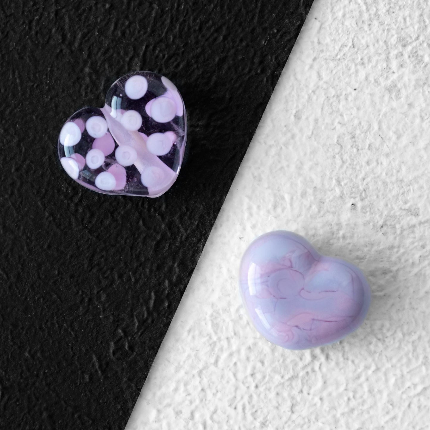 Lavender and Pink Handmade Lampwork Glass Heart Beads