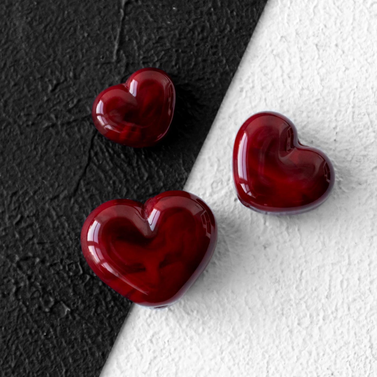 Dark Red Heart Handmade Lampwork Glass Beads