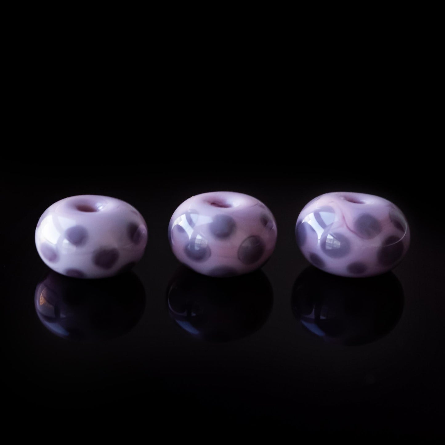 Rose Purple Lavender Dots Handmade Lampwork Glass Spacer Set