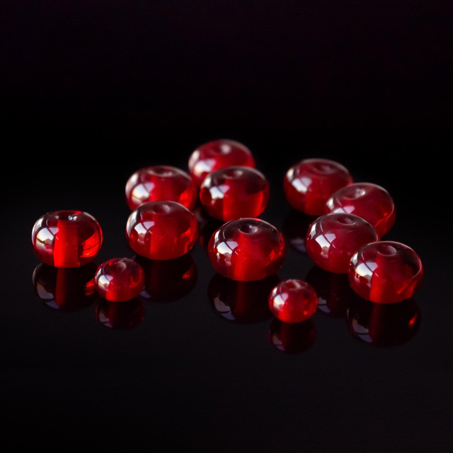 Red Transparent Handmade Lampwork Glass Spacer Beads Set