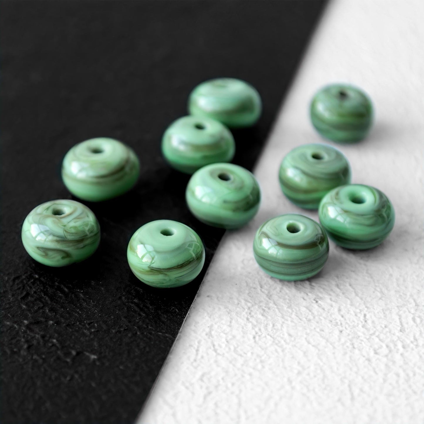 Mint Green Handmade Lampwork Glass Spacer Set