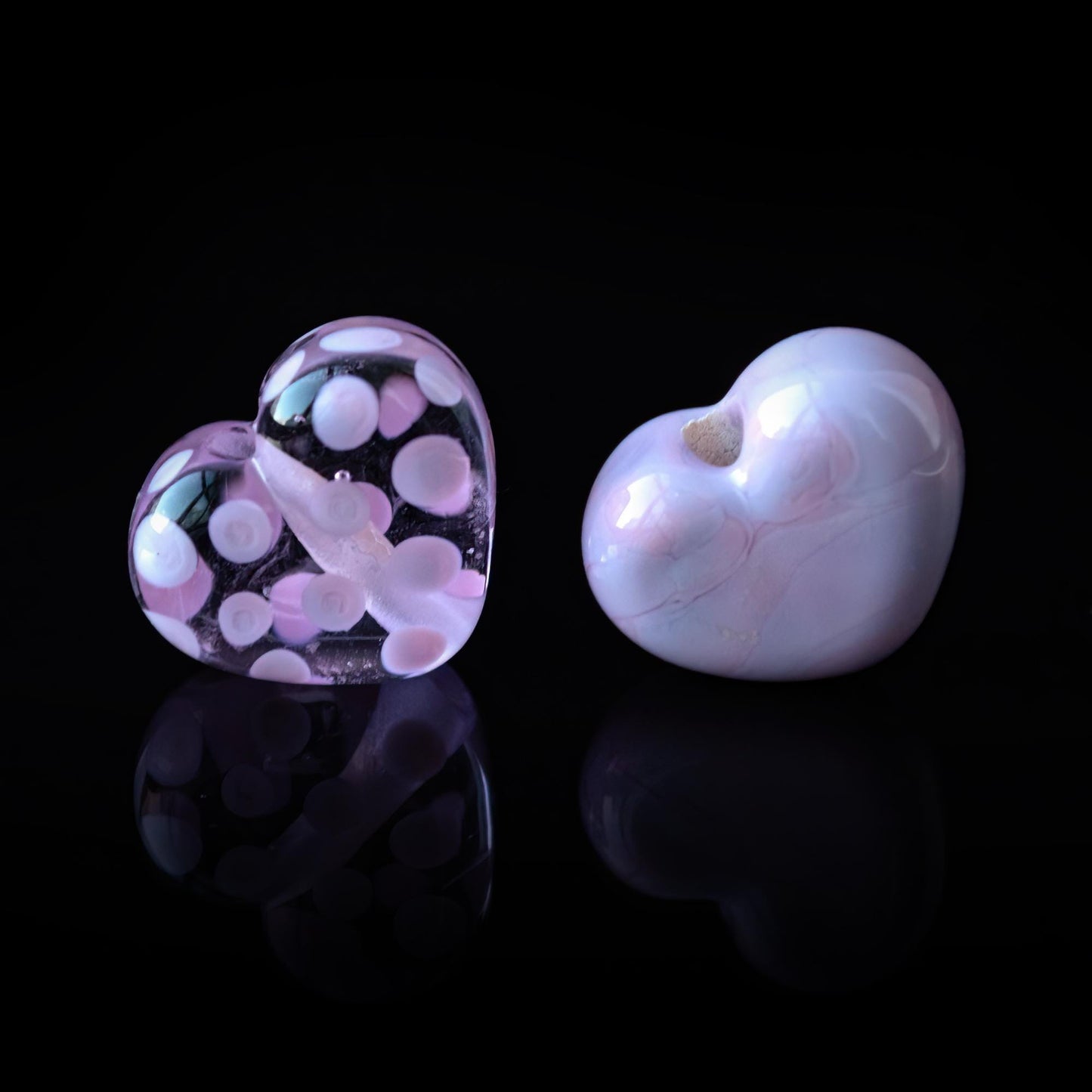 Lavender and Pink Handmade Lampwork Glass Heart Beads